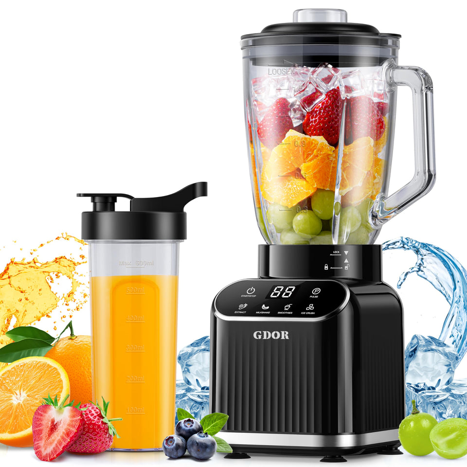 GDOR professional blender with 52 oz glass jar for smooth blends at home.