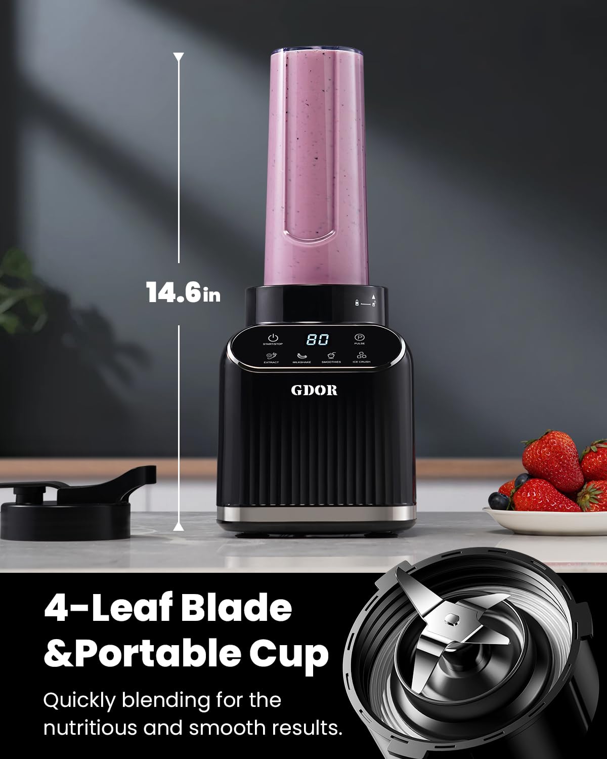 Self-cleaning mode on the GDOR blender saves time between blends.