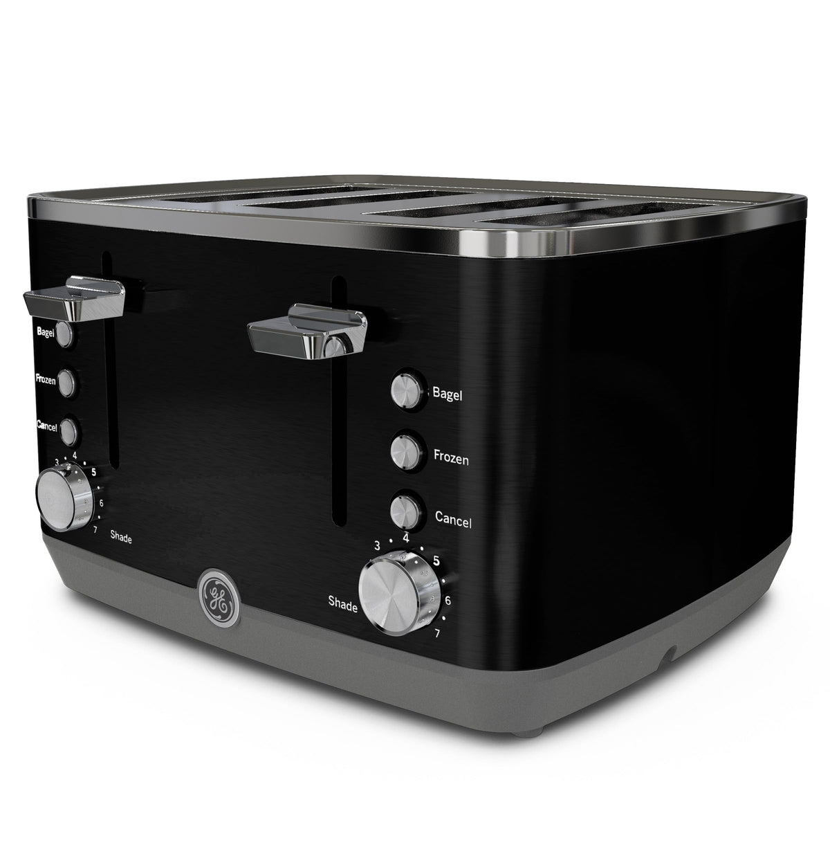 GE 4-slice toaster's black finish complements any kitchen