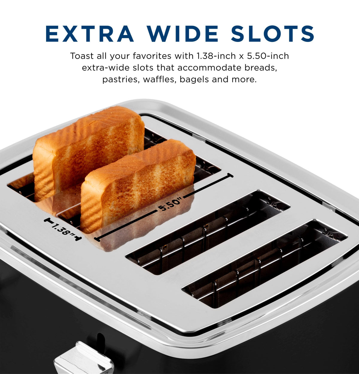 GE 4-slice toaster on a counter with a slim profile