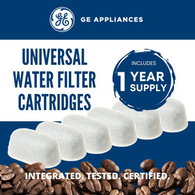 Close-up reservoir insert showing easy-install filtration unit for GE makers