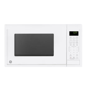 GE countertop microwave front view shows compact 0.9 cu ft size for small spaces