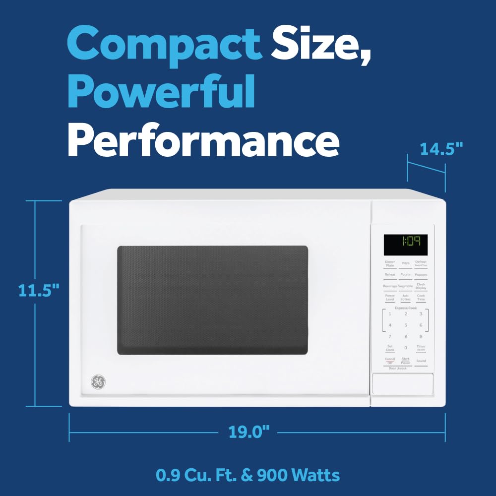 GE countertop microwave interior turntable ensures even heating for leftovers