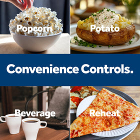 GE countertop microwave on-counter image highlights freestanding setup for easy placement.