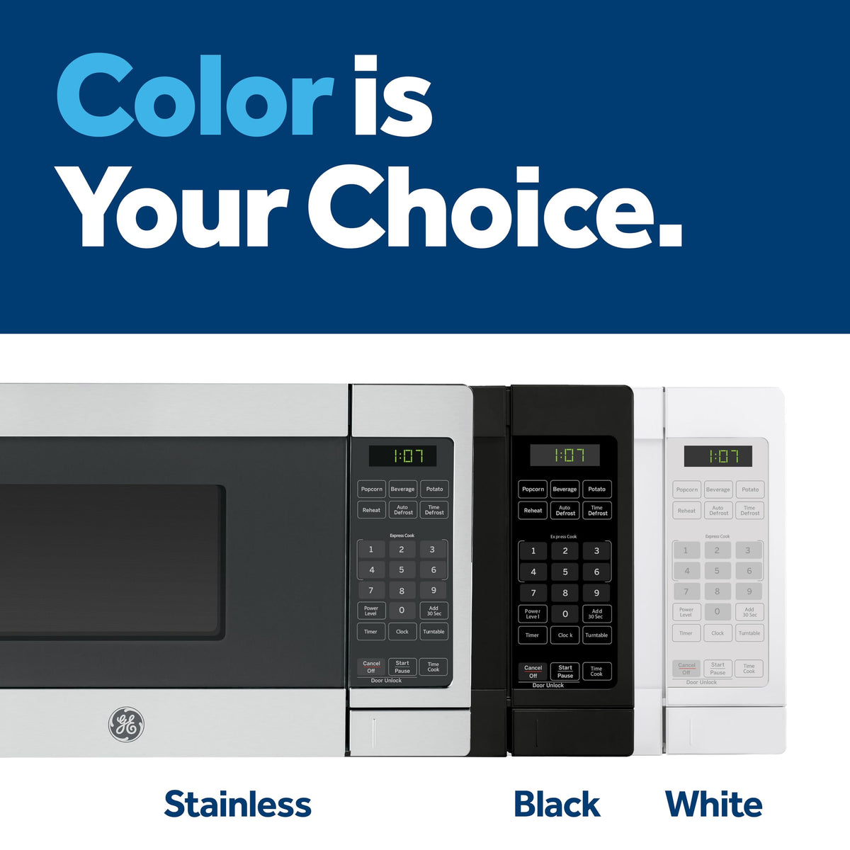 GE white finish image highlights sleek, modern design for contemporary kitchens.