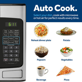 GE countertop microwave cord and dimensions show space-saving suitability.