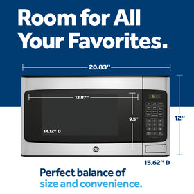 GE countertop microwave defrost feature uses weight-based timing for accuracy.