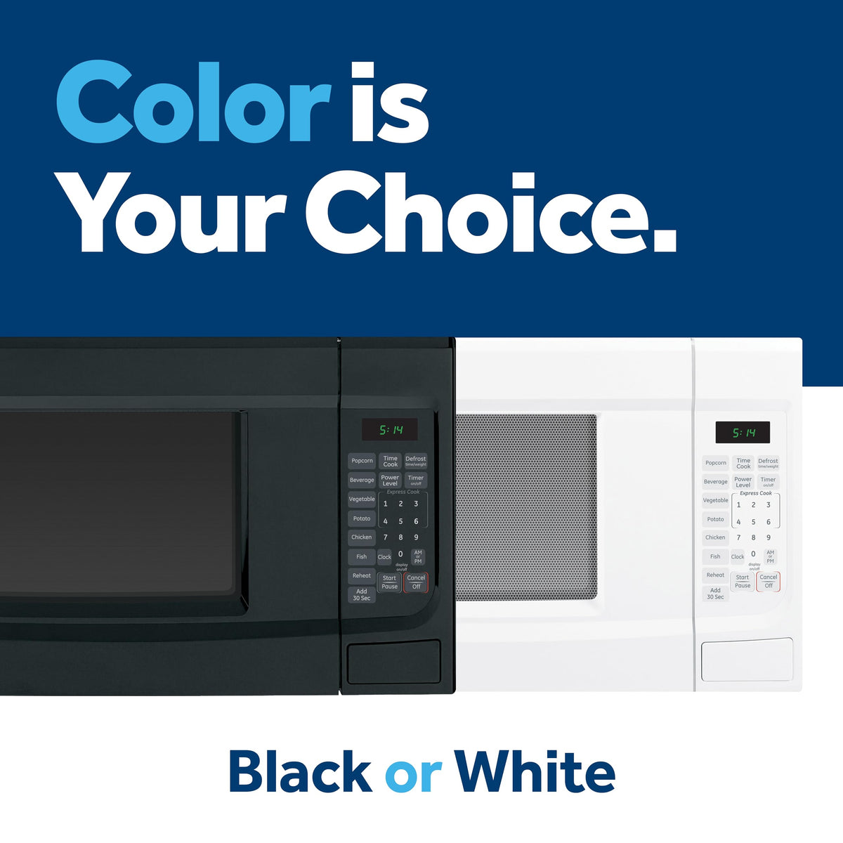 GE countertop microwave defrost function illustrates weight-based thawing for even results