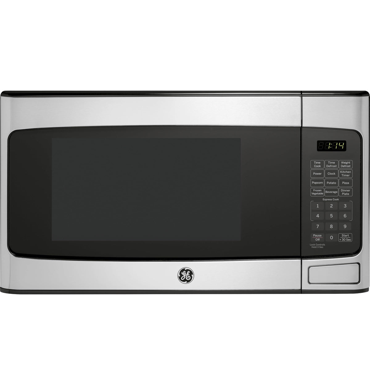 GE countertop microwave front view shows compact design for small kitchens.