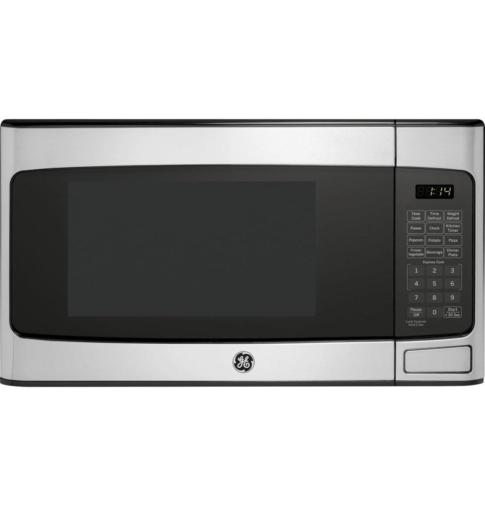 GE countertop microwave front view shows compact design for small kitchens.