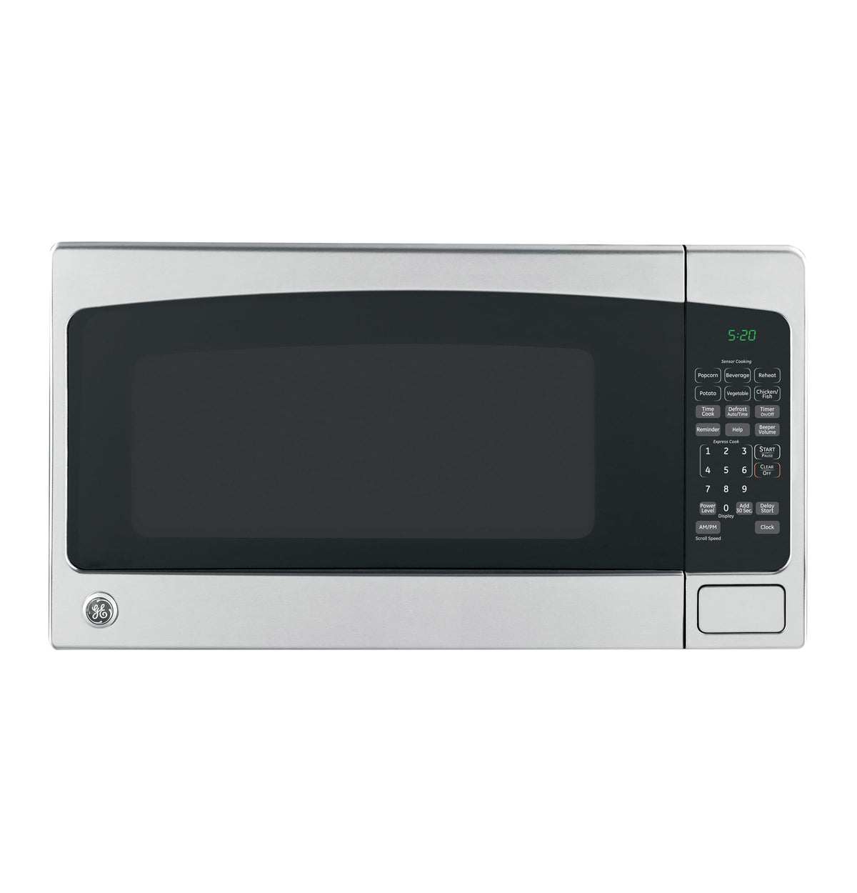 GE countertop microwave front view showing compact design for small spaces