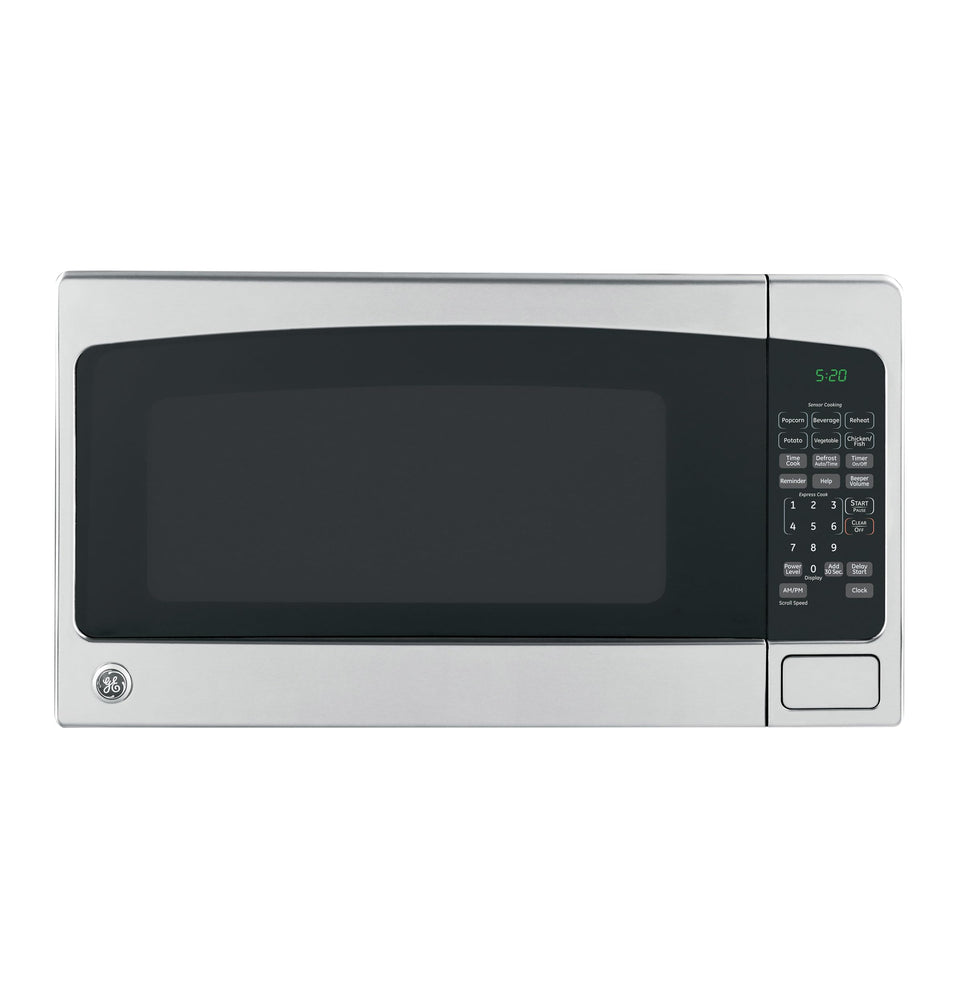 GE countertop microwave front view showing compact design for small spaces