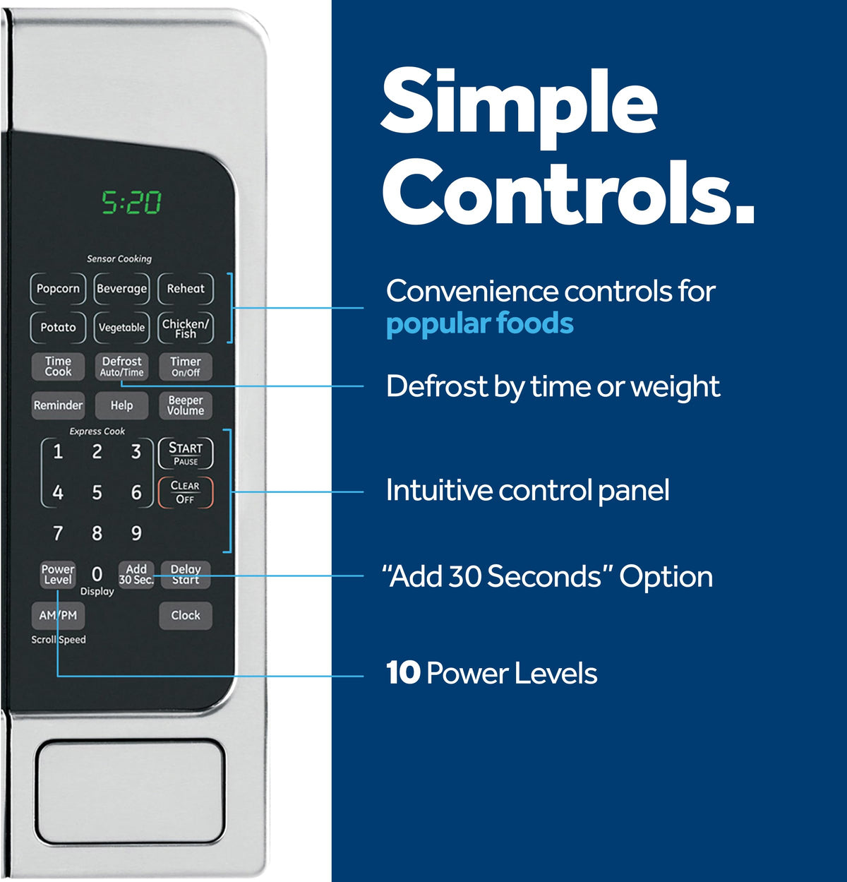 GE countertop microwave sensor cooking adjusts time for consistent results