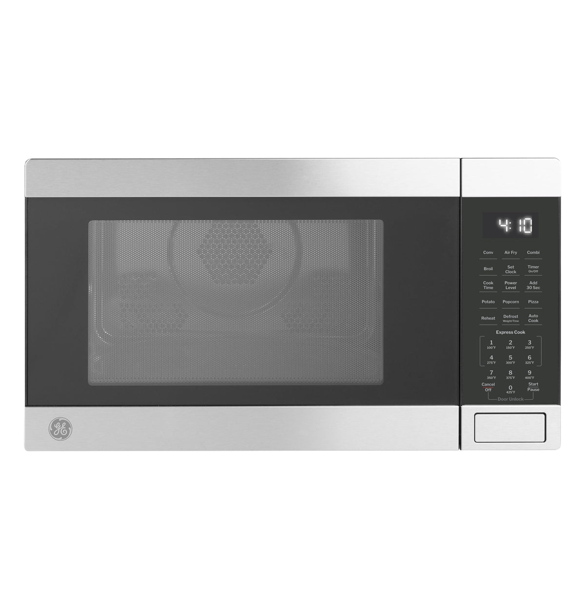GE GCST10A1WSS front view showing space-saving 4-in-1 microwave for small kitchens