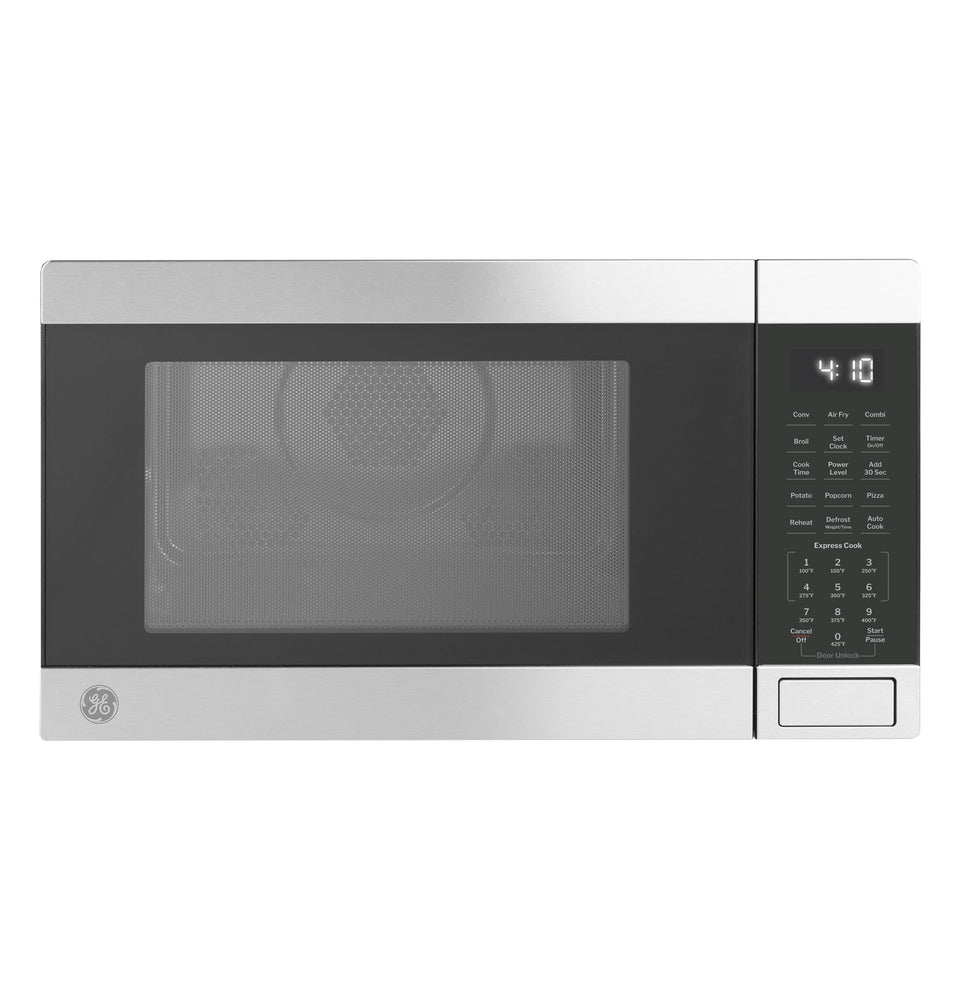 GE GCST10A1WSS front view showing space-saving 4-in-1 microwave for small kitchens