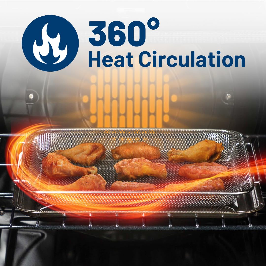 GE PM48X120 tray under basket catches crumbs for easy cleanup.