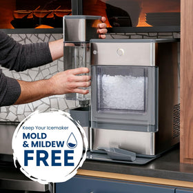 GE Profile Opal nugget ice maker cleaning steps guide image shows a quick routine.