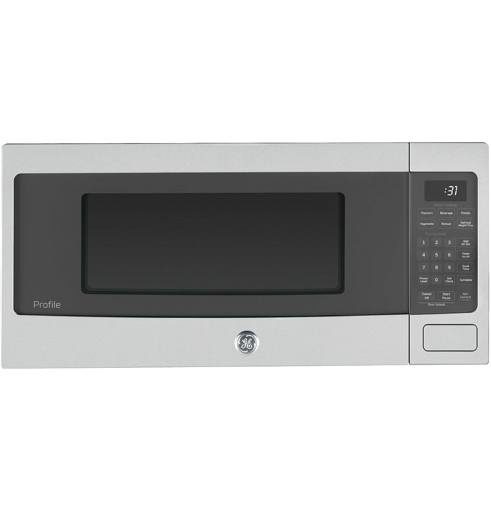 GE Profile PCHK11S1WSS front view shows compact, powerful 800W microwave for quick meals
