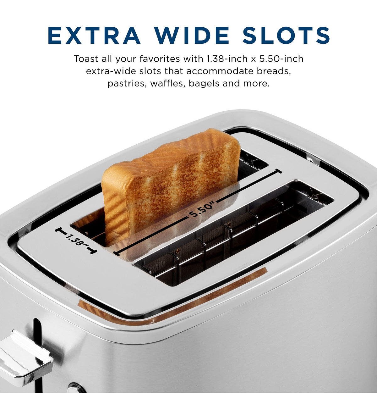 GE toaster with removable crumb tray for easy cleaning.