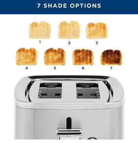GE toaster offers seven shade settings for browning preference.
