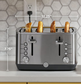 GE toaster displaying 7 shade settings for browning control