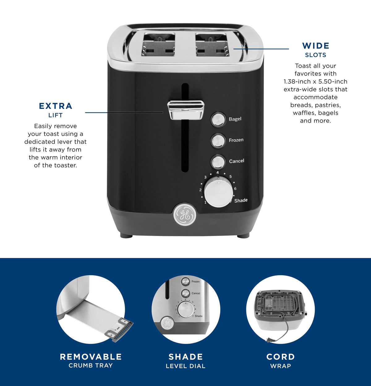 GE toaster in a compact countertop footprint