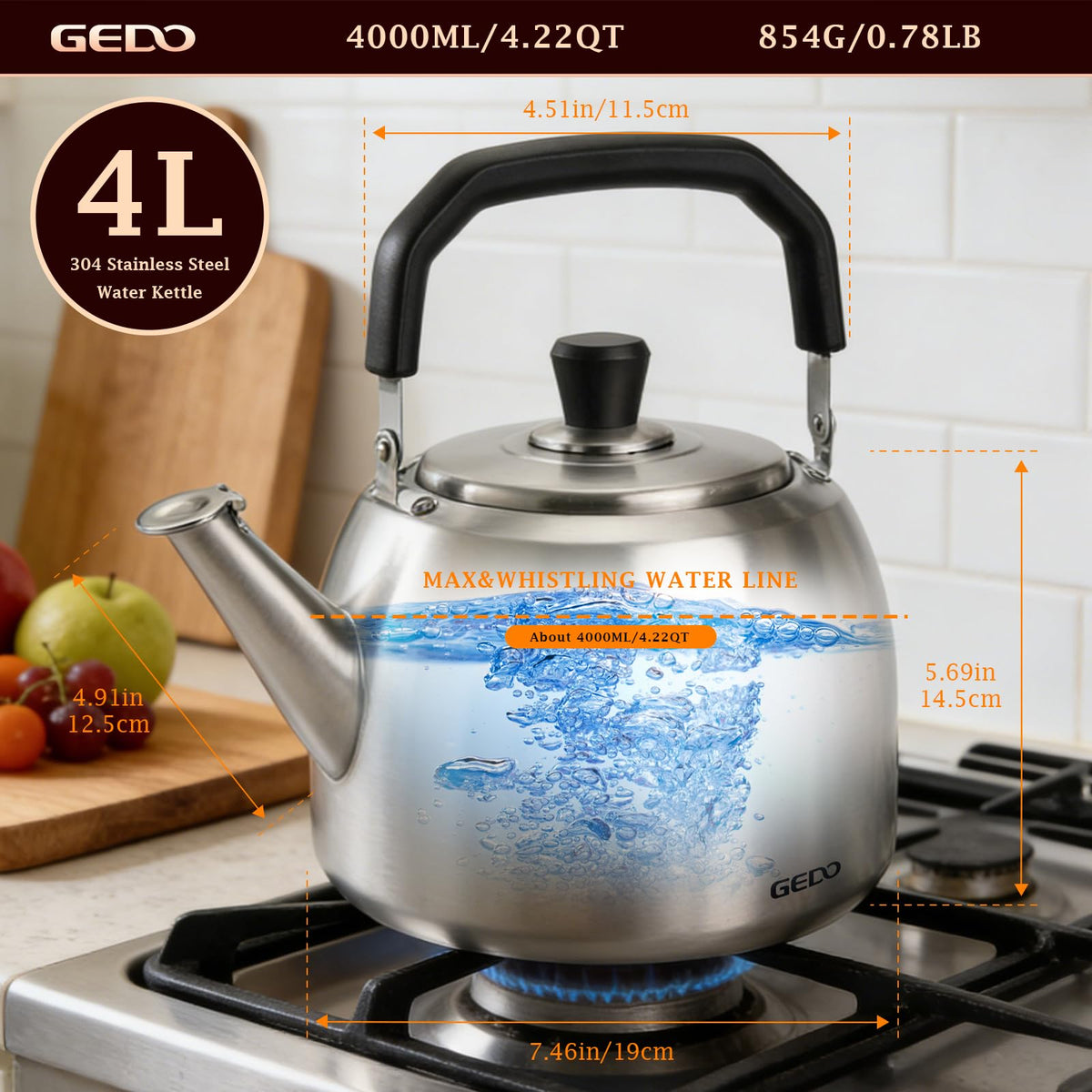 GEDO kettle handle is ergonomic and heat-insulated for comfortable one-handed operation.