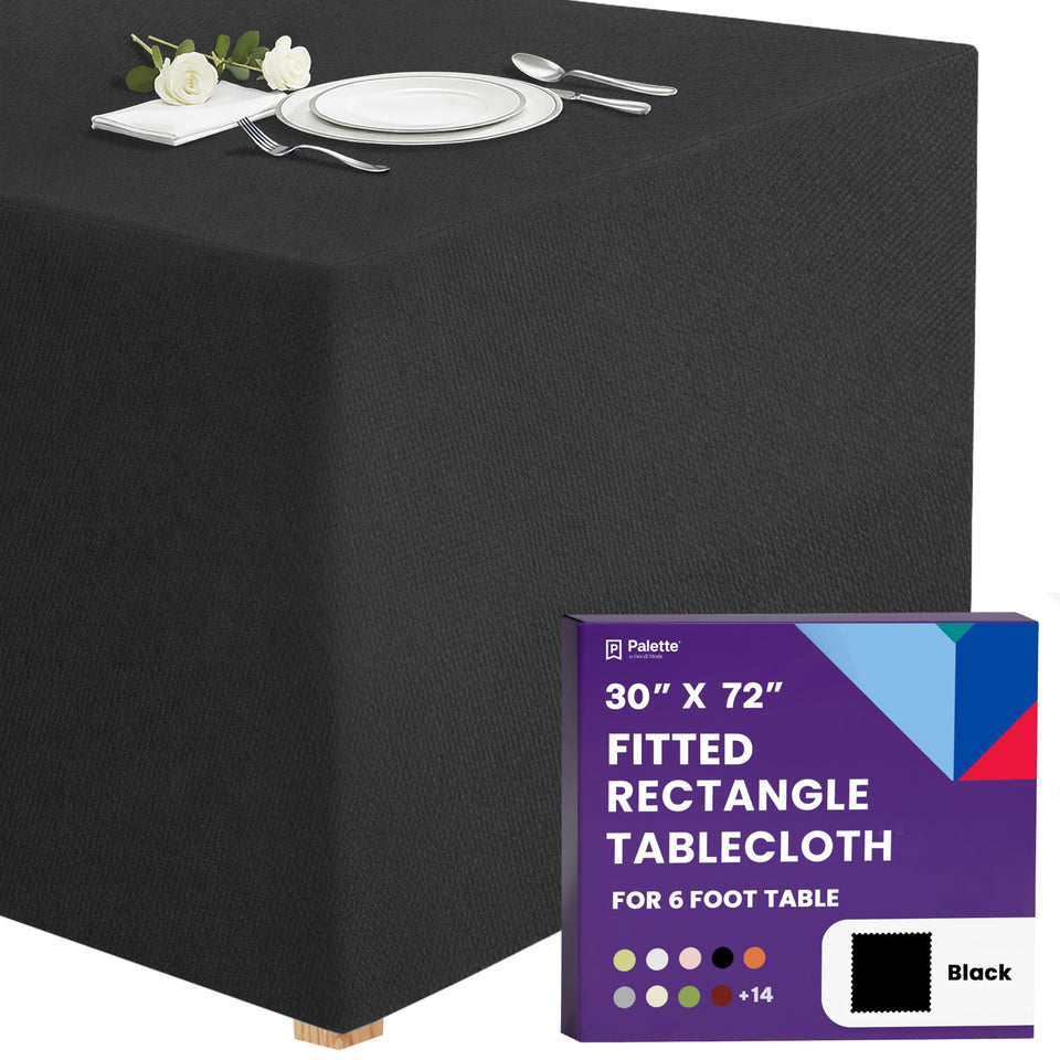 Gee Di Moda fitted tablecloth on a 6-foot table for a sleek, full-length look.