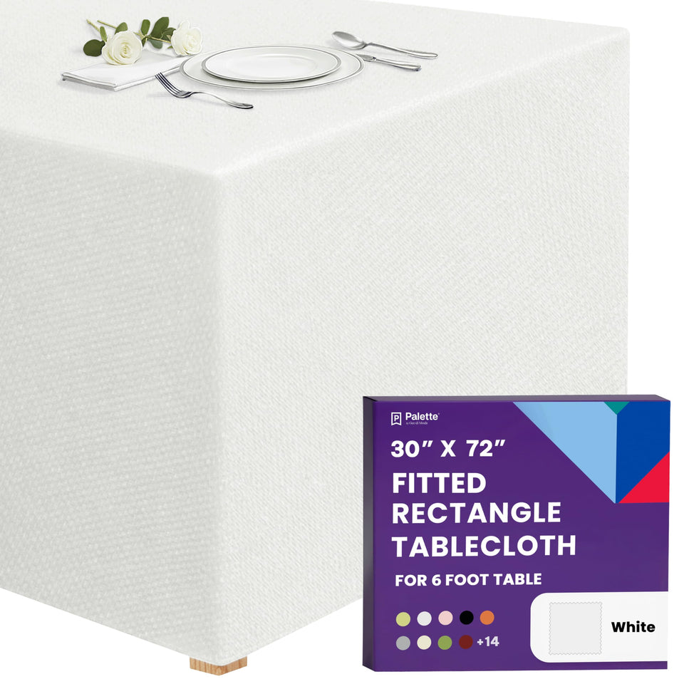 Gee Di Moda fitted tablecloth draped neatly on a 6-foot table for a clean, professional look.