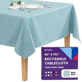 Gee Di Moda rectangle tablecloth in baby blue for 6-foot tables with a clean, elegant drop.
