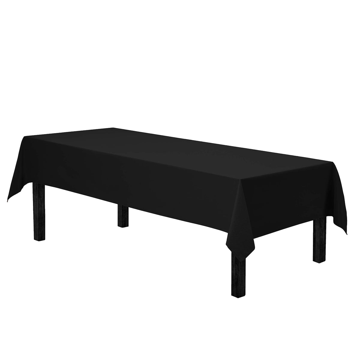 Gee Di Moda rectangle tablecloth on a 6-foot table creates an elegant black backdrop for formal dinners.