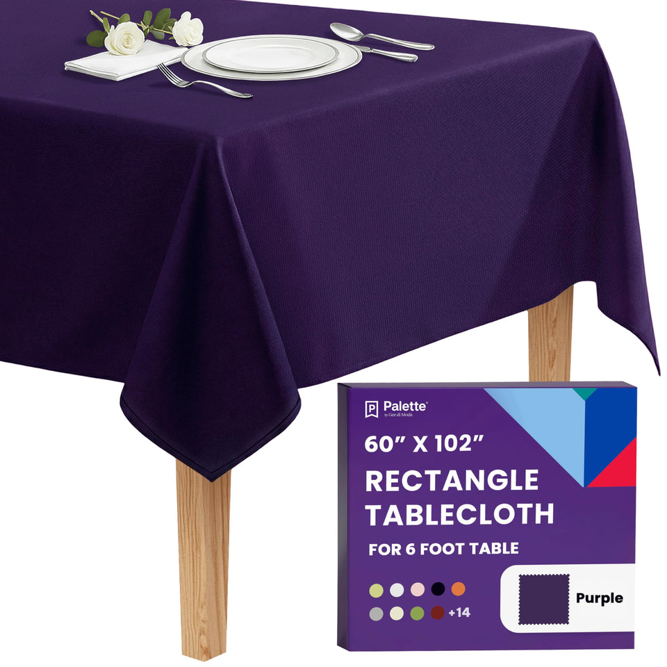 Gee Di Moda rectangle tablecloth 60x102 with hemmed edges for a polished 6-foot table setup.