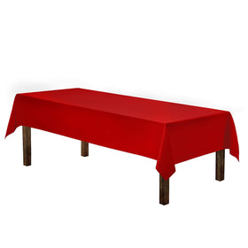 Gee Di Moda red rectangle tablecloth on a dining table for an elegant setting