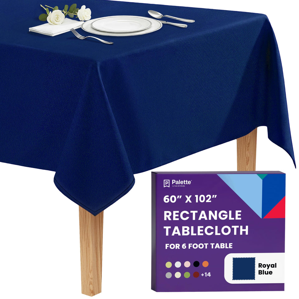 Gee Di Moda royal blue rectangle tablecloth on a 60x102 inch table
