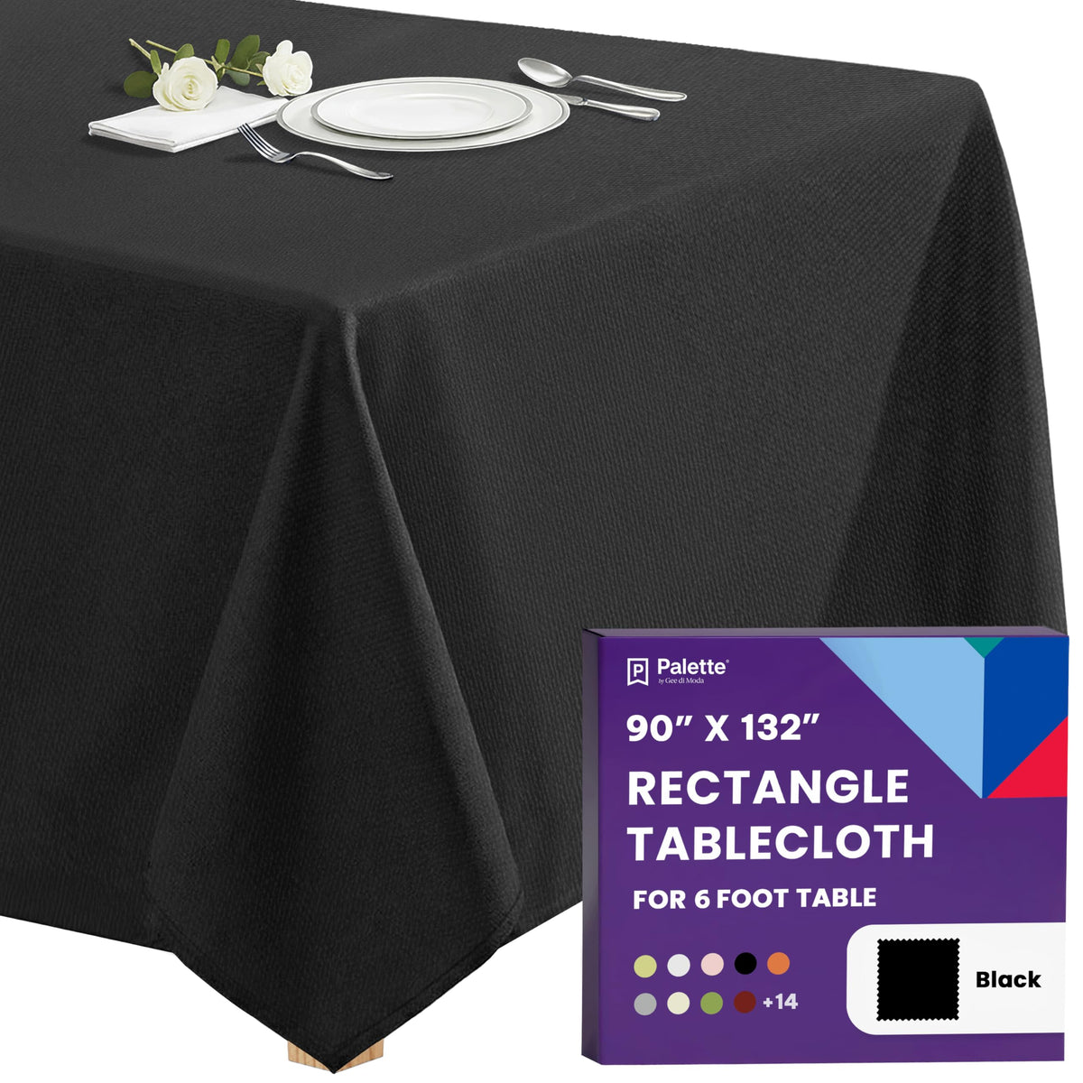 Gee Di Moda rectangle tablecloth on a 6-foot table for a polished, spill-resistant setup.