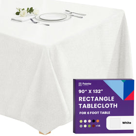 Gee Di Moda rectangle tablecloth with edge hem covers a 6-foot table gracefully.