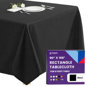 Gee Di Moda rectangle tablecloth draped on an 8-foot table with floor-length drop.