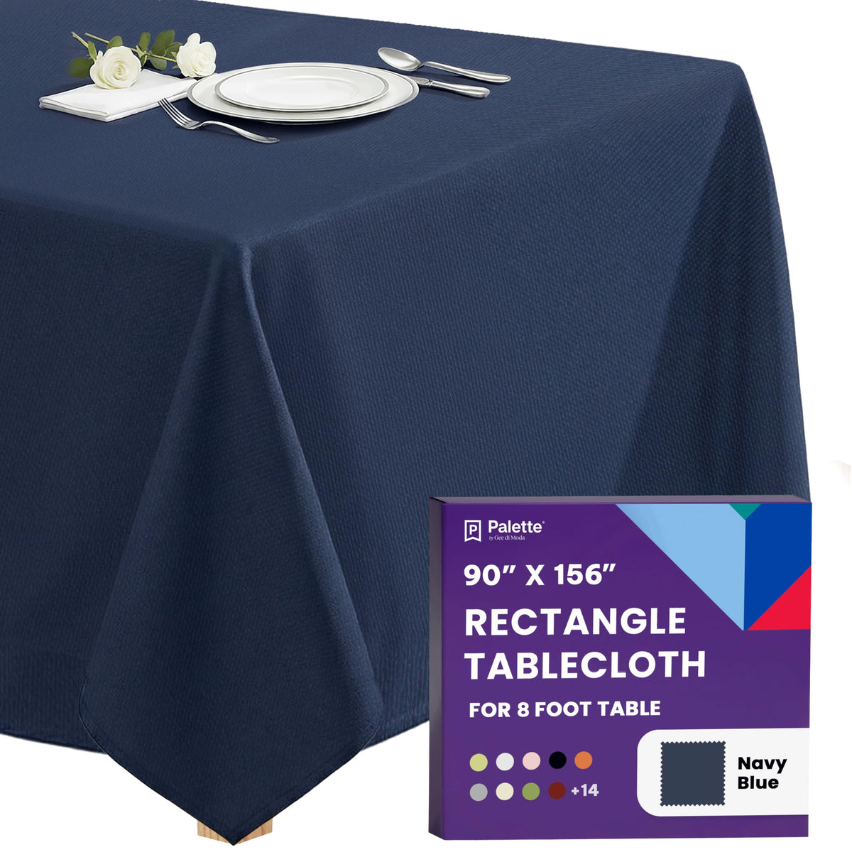 Gee Di Moda rectangle tablecloth 90x156 navy for elegant tables and easy maintenance.