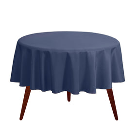 Gee Di Moda navy round tablecloth provides elegant coverage for dining tables.