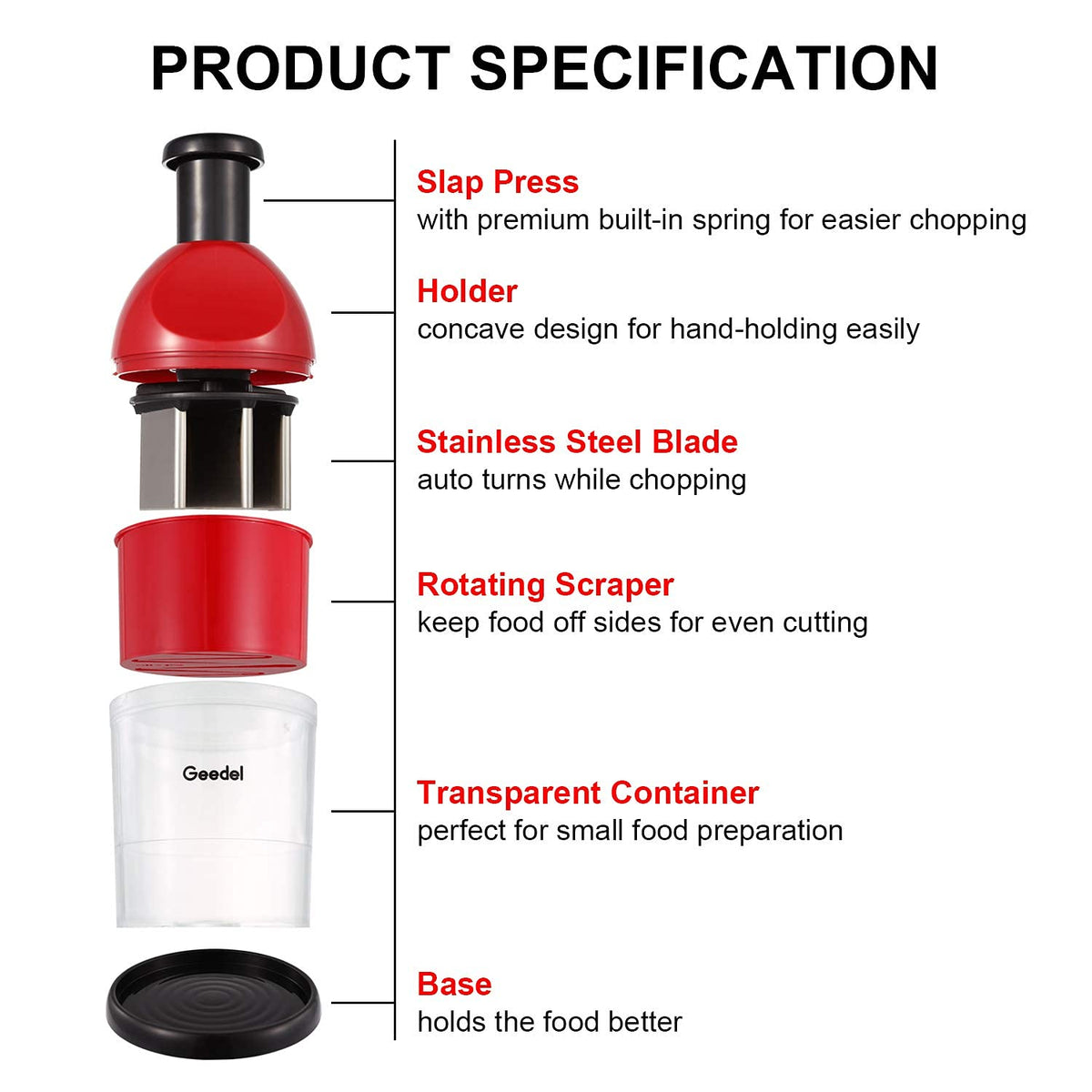 Geedel Food Chopper base-use provides stable prep on cutting boards