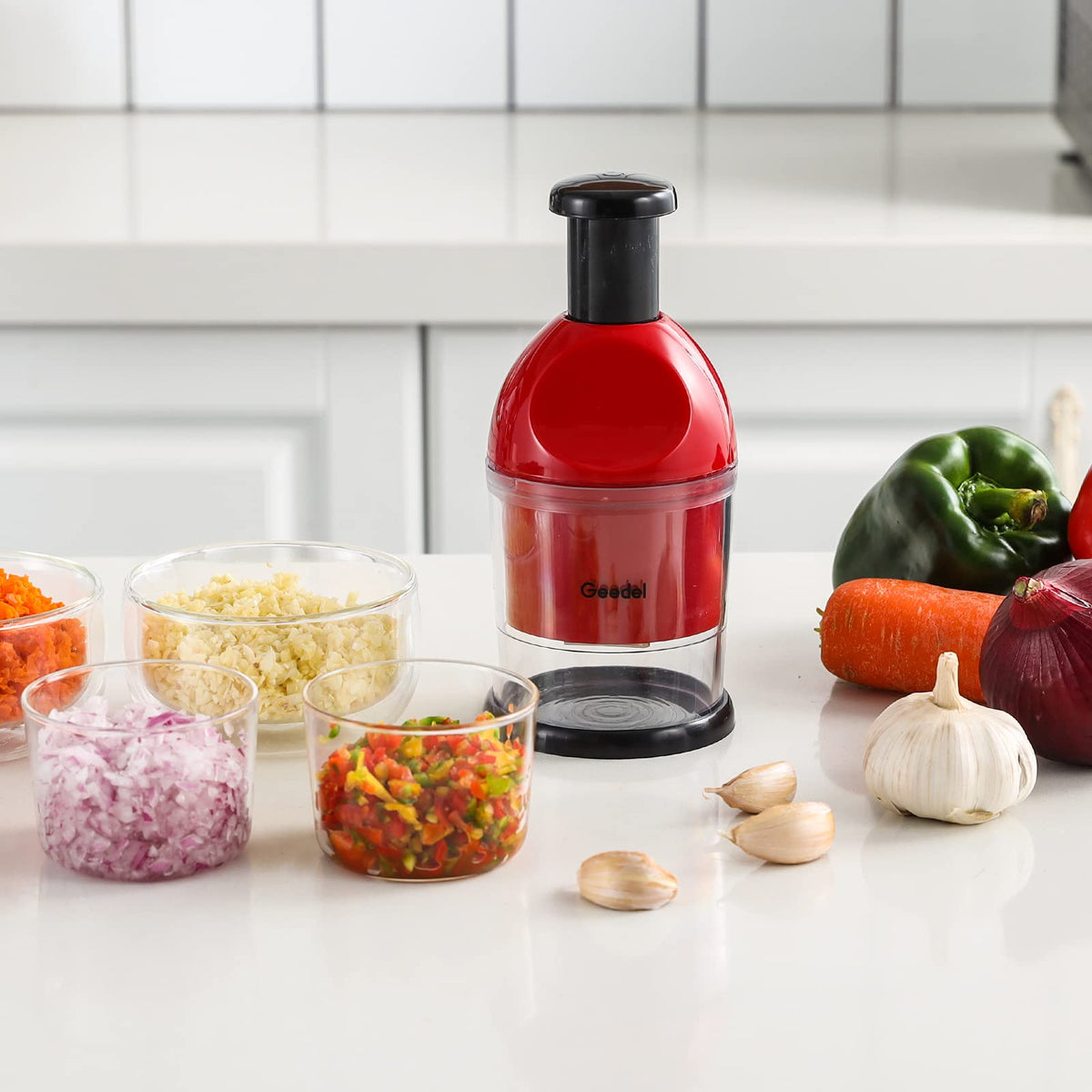 Geedel Food Chopper multi-use handles onions, garlic, nuts and more