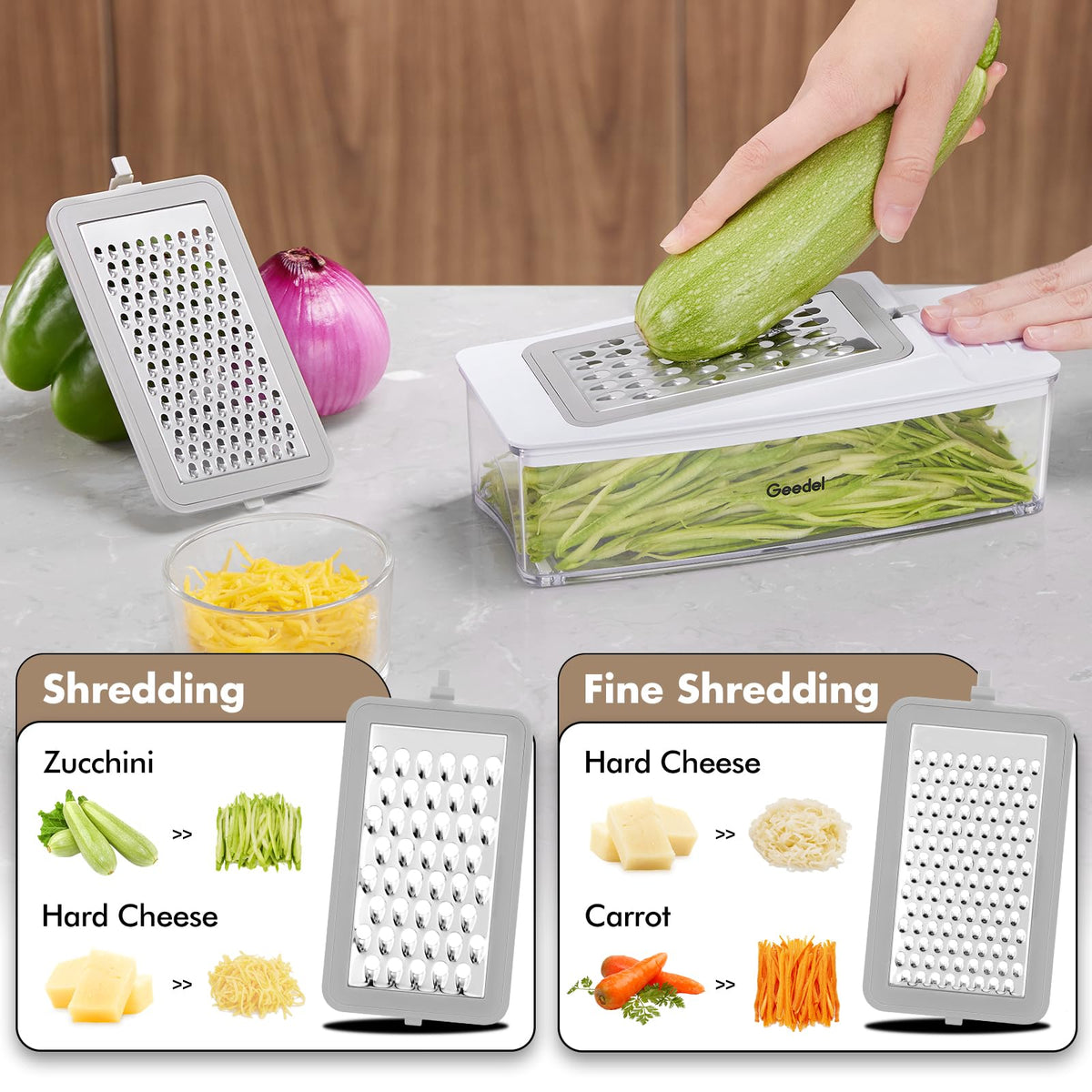 Geedel food chopper storage container keeps blades organized and your counter tidy.