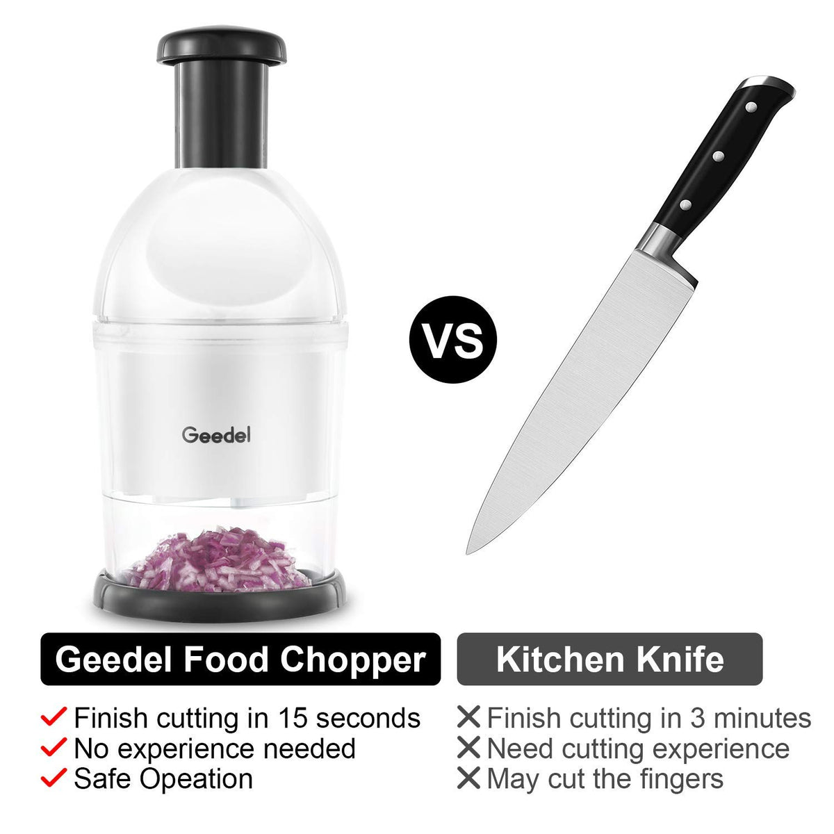 Geedel Multi-use chopper handles onions, garlic, nuts, cilantro, vegetables.