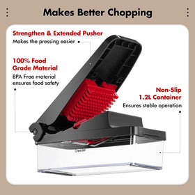 Geedel pro chopper angled blades enable vertical slicing with less resistance.