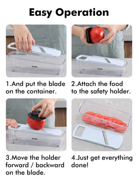 Geedel professional mandoline storage keeps blades neatly organized for ready use.