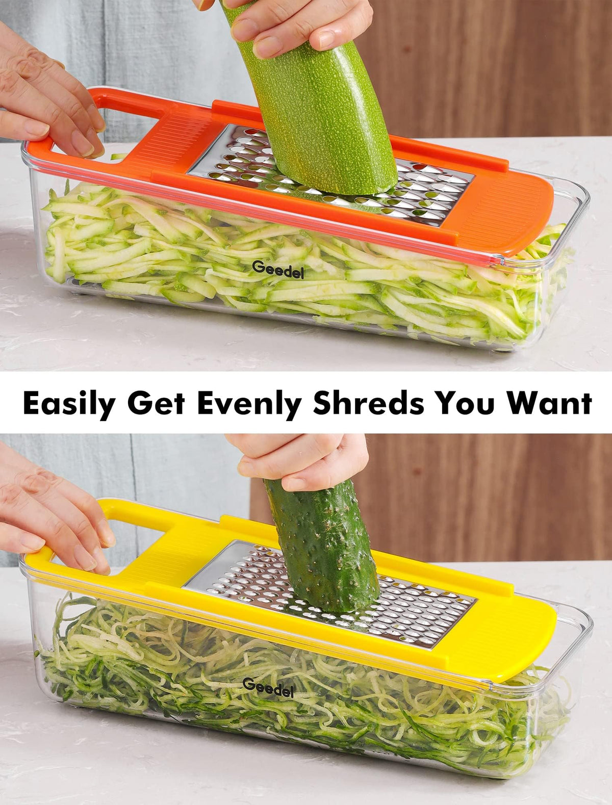 Geedel transparent container captures slices neatly, reducing cleanup and mess.