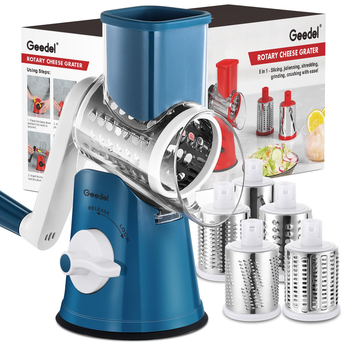 Geedel rotary cheese grater base suction keeps steady during grating