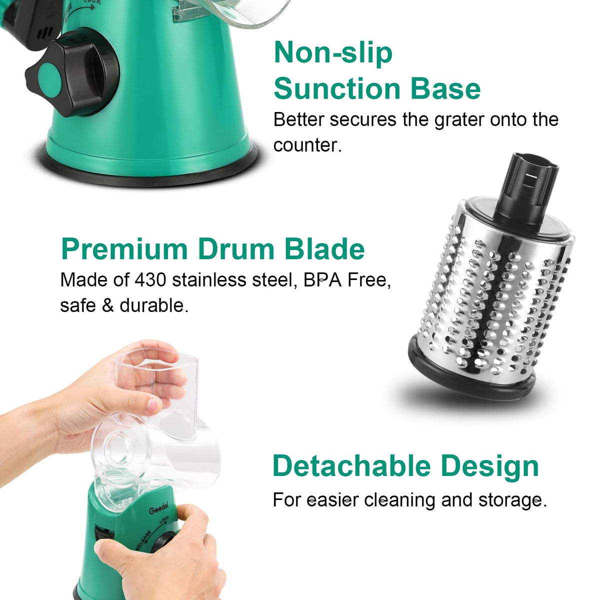 Geedel detachable parts simplify cleaning and storage after cooking