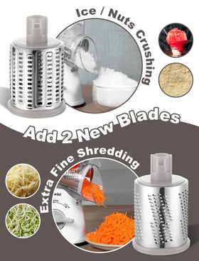Geedel five-blade system delivers versatile shredding and slicing.