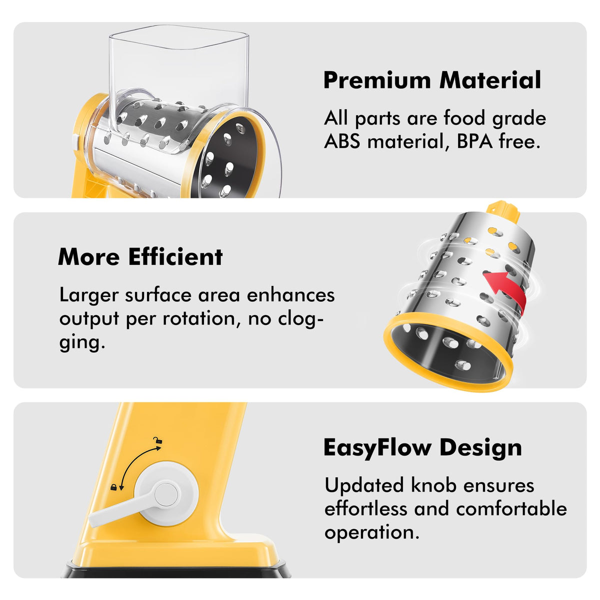 Geedel rotary cheese grater uses food-grade materials without BPA